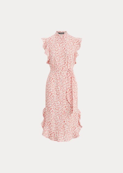 Vestidos Ralph Lauren Mujer Rojos / Blancos - Floral Ruffled Crepe - XLZCP5172